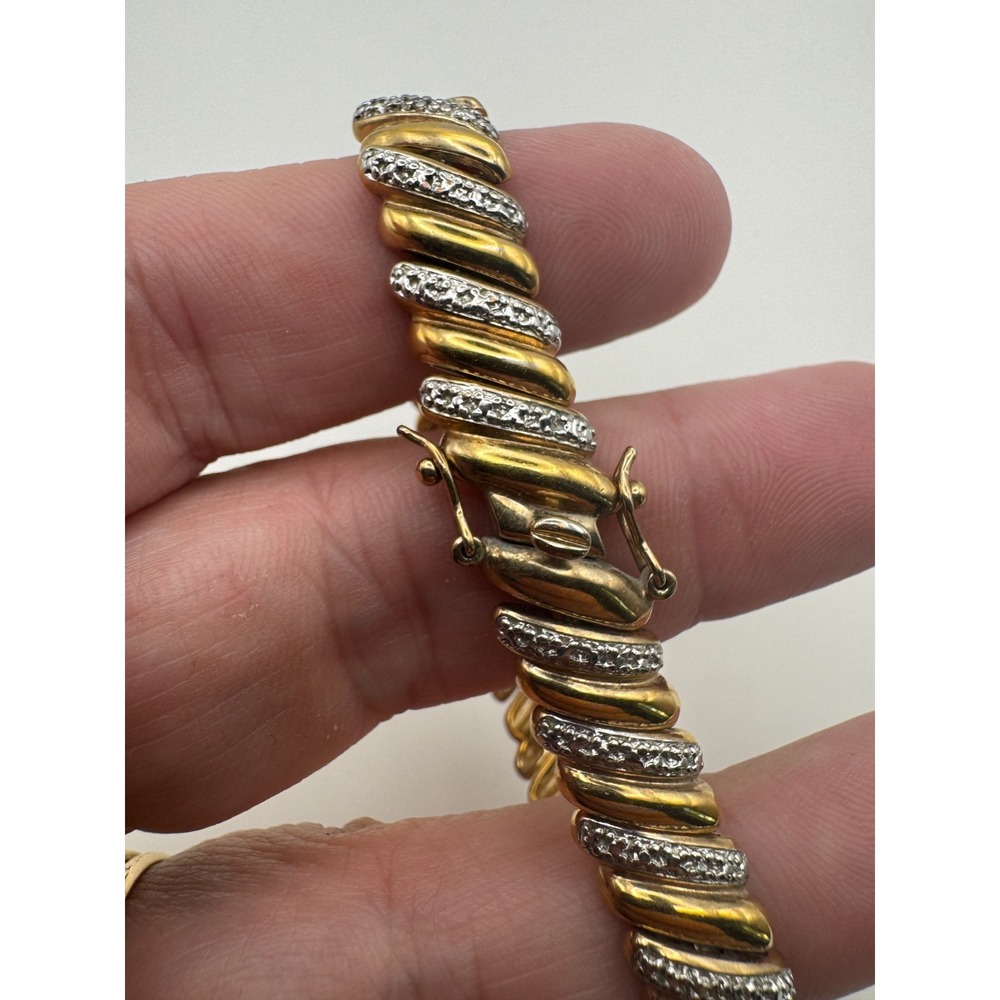 Vintage Tennis Bracelet Two Tone Diamond Cut Twisted Rope S Link - Picture 9 of 9